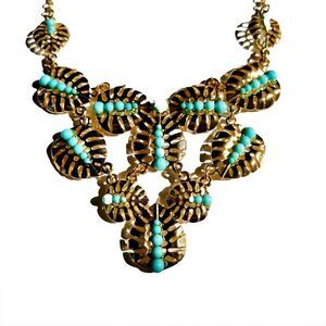Chandelier Boho Aztec Turquoise Faux Stone Gold Tone Necklace